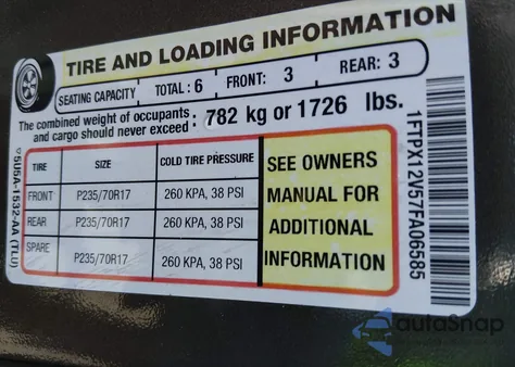 2007 Ford F-150 Lariat/Stx/Xl/Xlt from USA, damaged, VIN 1FTPX12V57FA06585